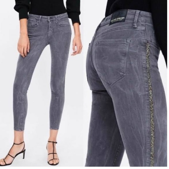 Zara Gray Sparkle Embellished Skinny Jeans Size 6 - Picture 2 of 11